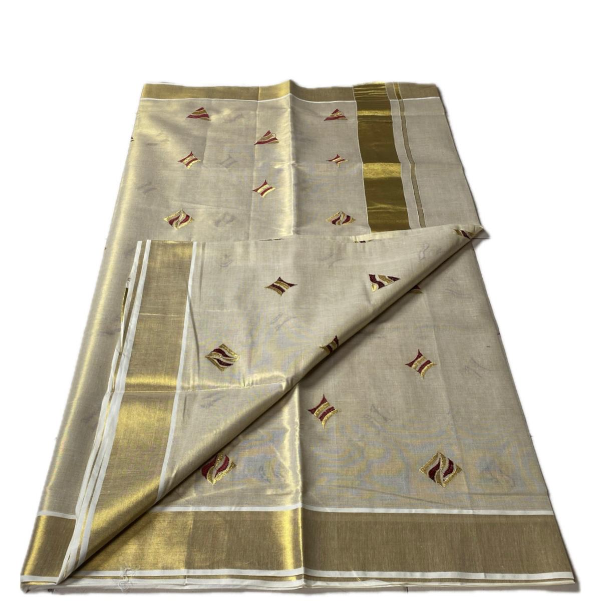 Kerala Tissue Saree with Golden Zari Border & Butterfly Motifs Blue