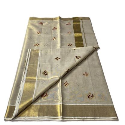 Kerala Tissue Saree with Golden Zari Border & Butterfly Motifs Blue