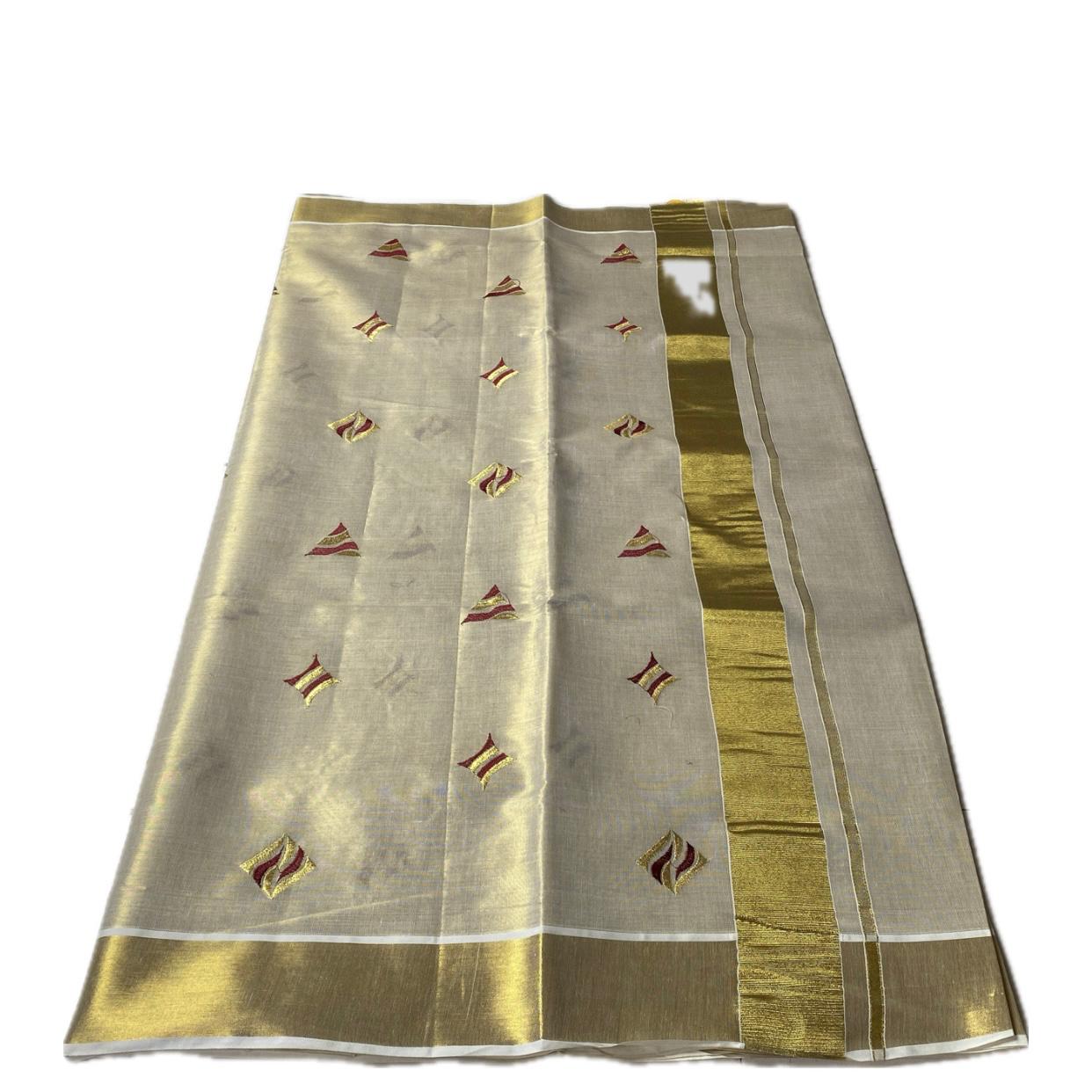 Kerala Tissue Saree with Golden Zari Border & Butterfly Motifs Blue