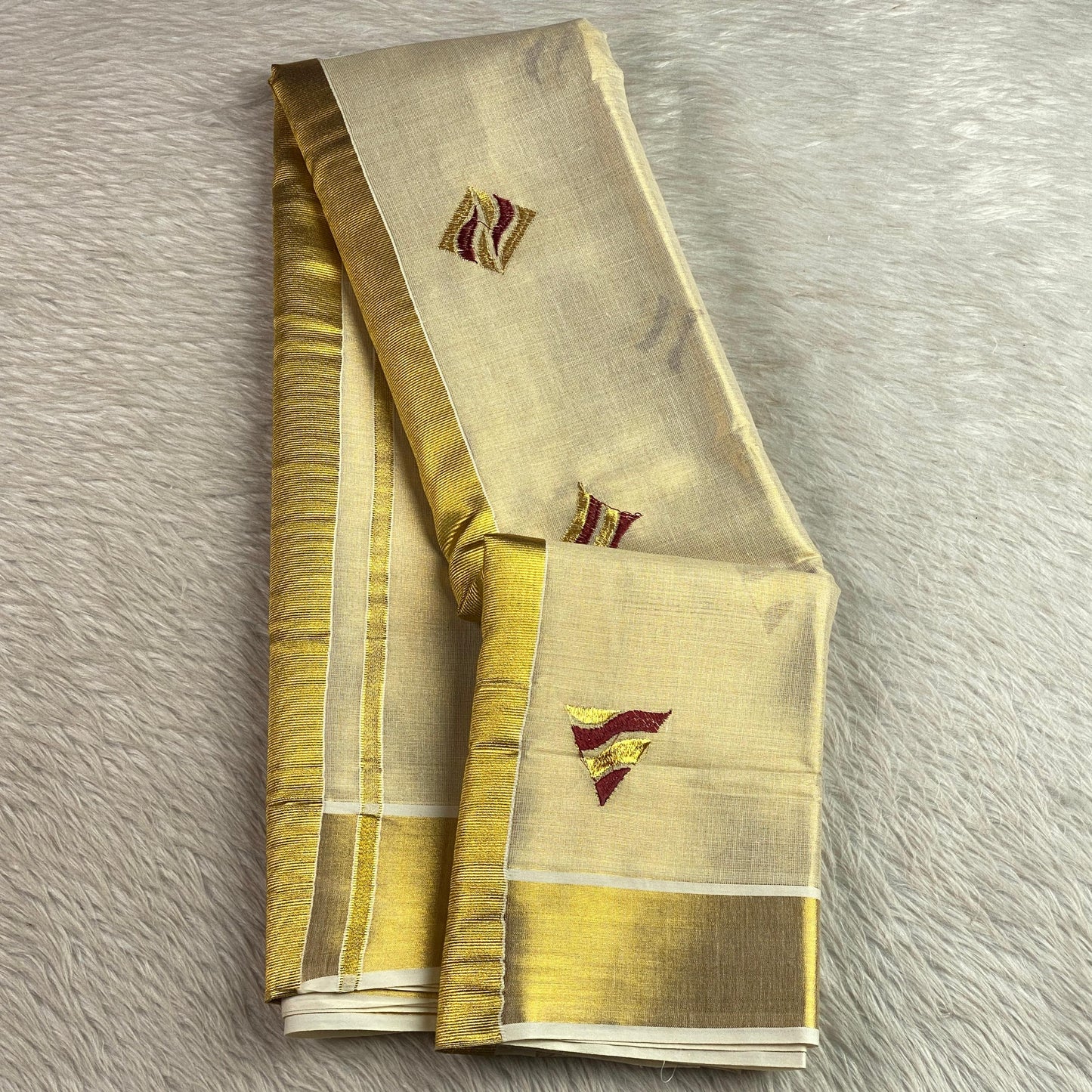 Kerala Tissue Saree with Golden Zari Border & Butterfly Motifs Blue