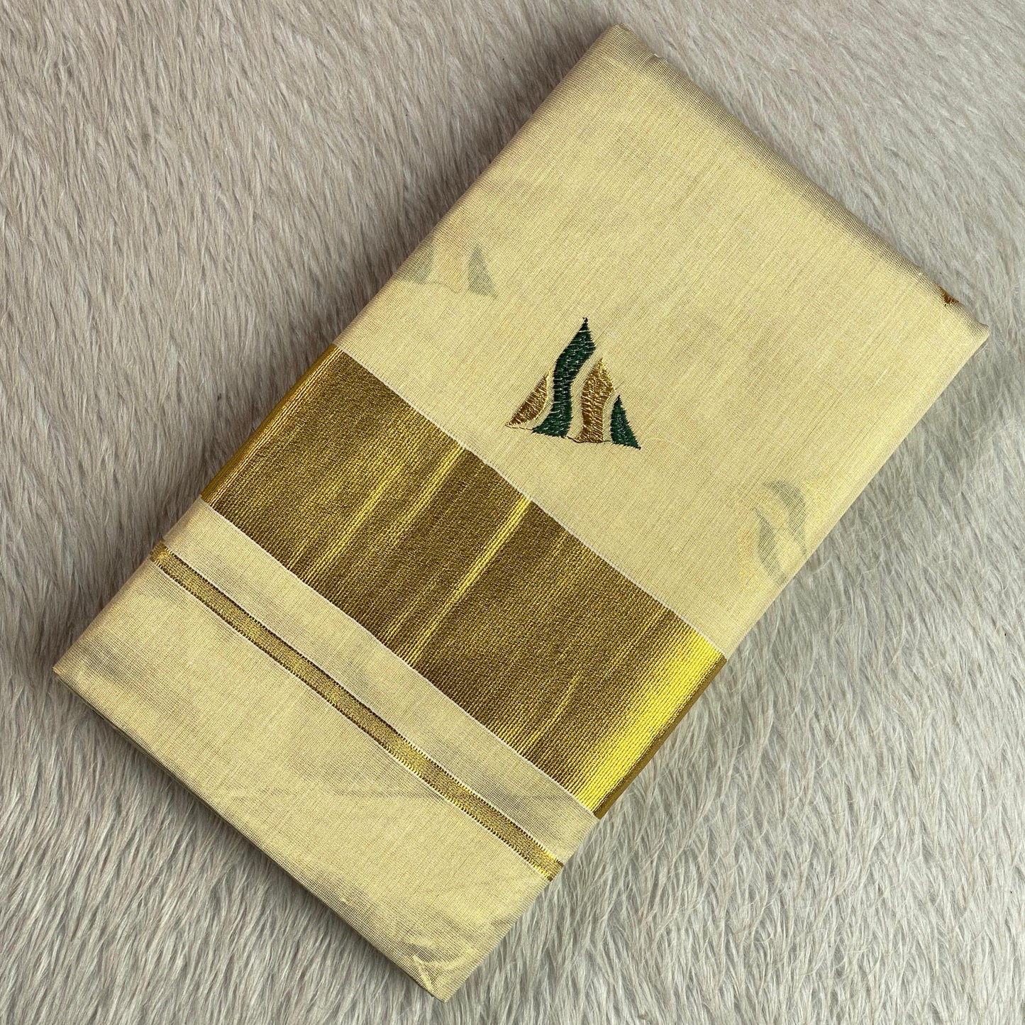 Kerala Tissue Saree with Golden Zari Border & Butterfly Motifs Green