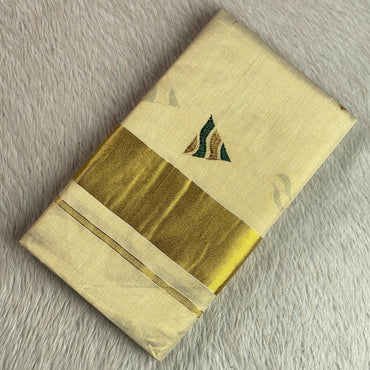 Kerala Tissue Saree with Golden Zari Border & Butterfly Motifs Green