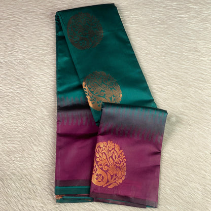 Kaveri Traditional Dual-Shade Silk Saree with Zari Border Peacock Blue