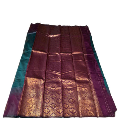 Kaveri Traditional Dual-Shade Silk Saree with Zari Border Peacock Blue