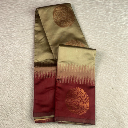 Kaveri Traditional Dual-Shade Silk Saree with Zari Border Chikku