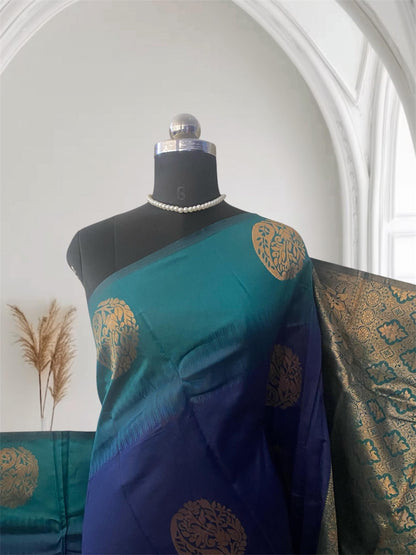 Kaveri Traditional Dual-Shade Silk Saree with Zari Border Blue