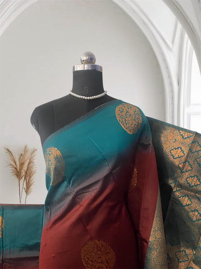 Kaveri Traditional Dual-Shade Silk Saree with Zari Border Maroon
