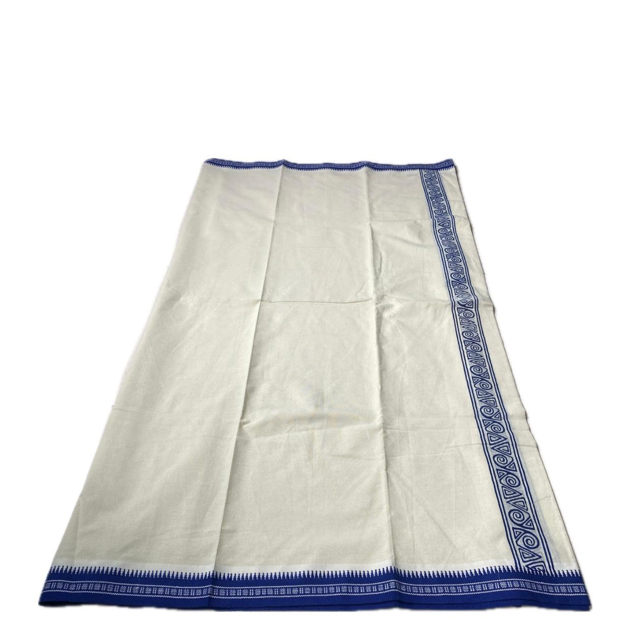 Traditional Off-White Dhoti with Royal Blue Cream Printed Border