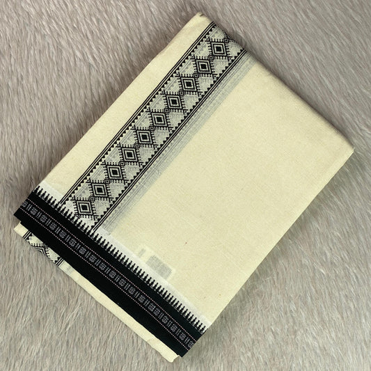 Traditional Off-White Dhoti with Royal Black Cream Printed Border