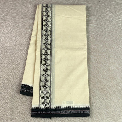 Traditional Off-White Dhoti with Royal Black Cream Printed Border