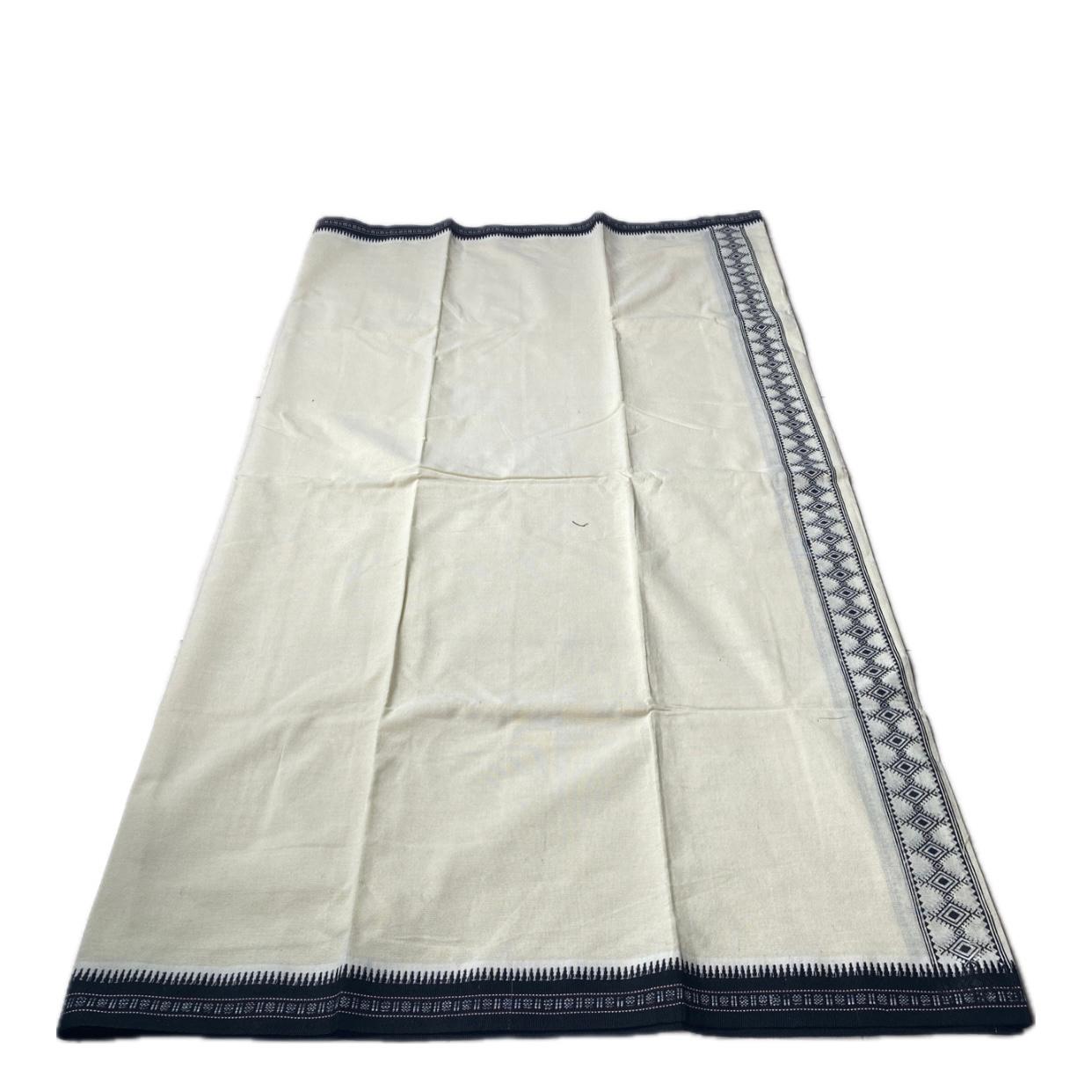 Traditional Off-White Dhoti with Royal Black Cream Printed Border