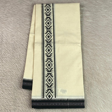 Traditional Off-White Dhoti with Royal Black Geometric Printed Border