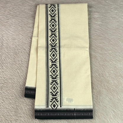 Traditional Off-White Dhoti with Royal Black Geometric Printed Border