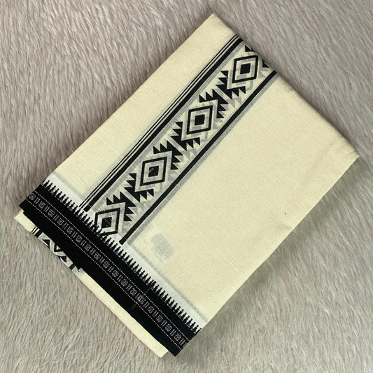 Traditional Off-White Dhoti with Royal Black Geometric Printed Border