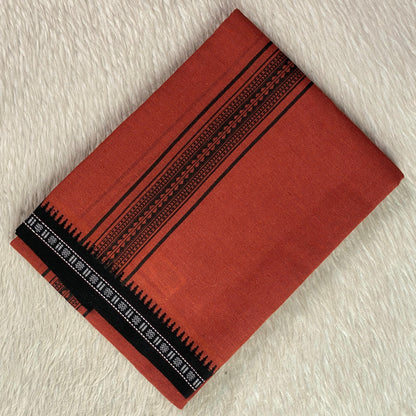Traditional Rust RedKavi Kerala Mundu with Black Border
