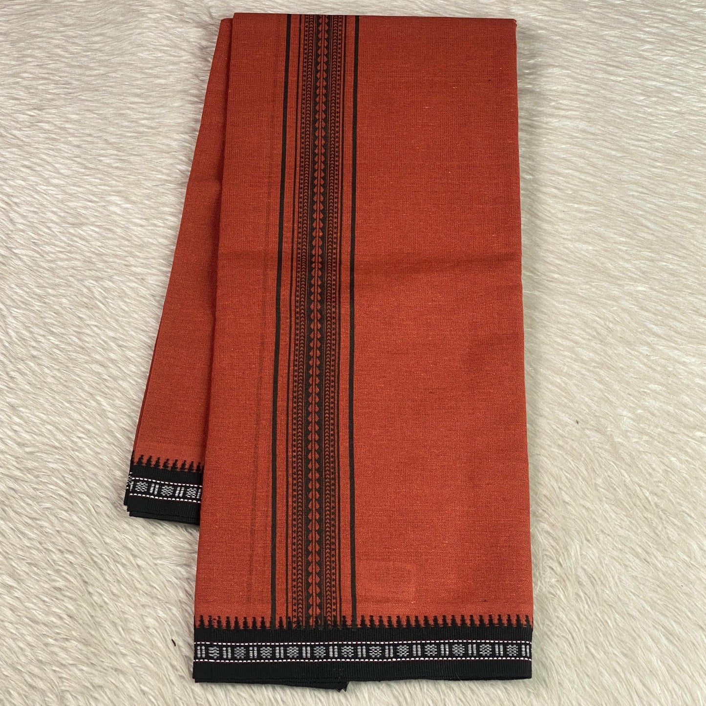 Traditional Rust RedKavi Kerala Mundu with Black Border