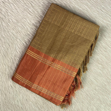 Moksha Semi Silk Checkerd Saree with Solid Border Mustard