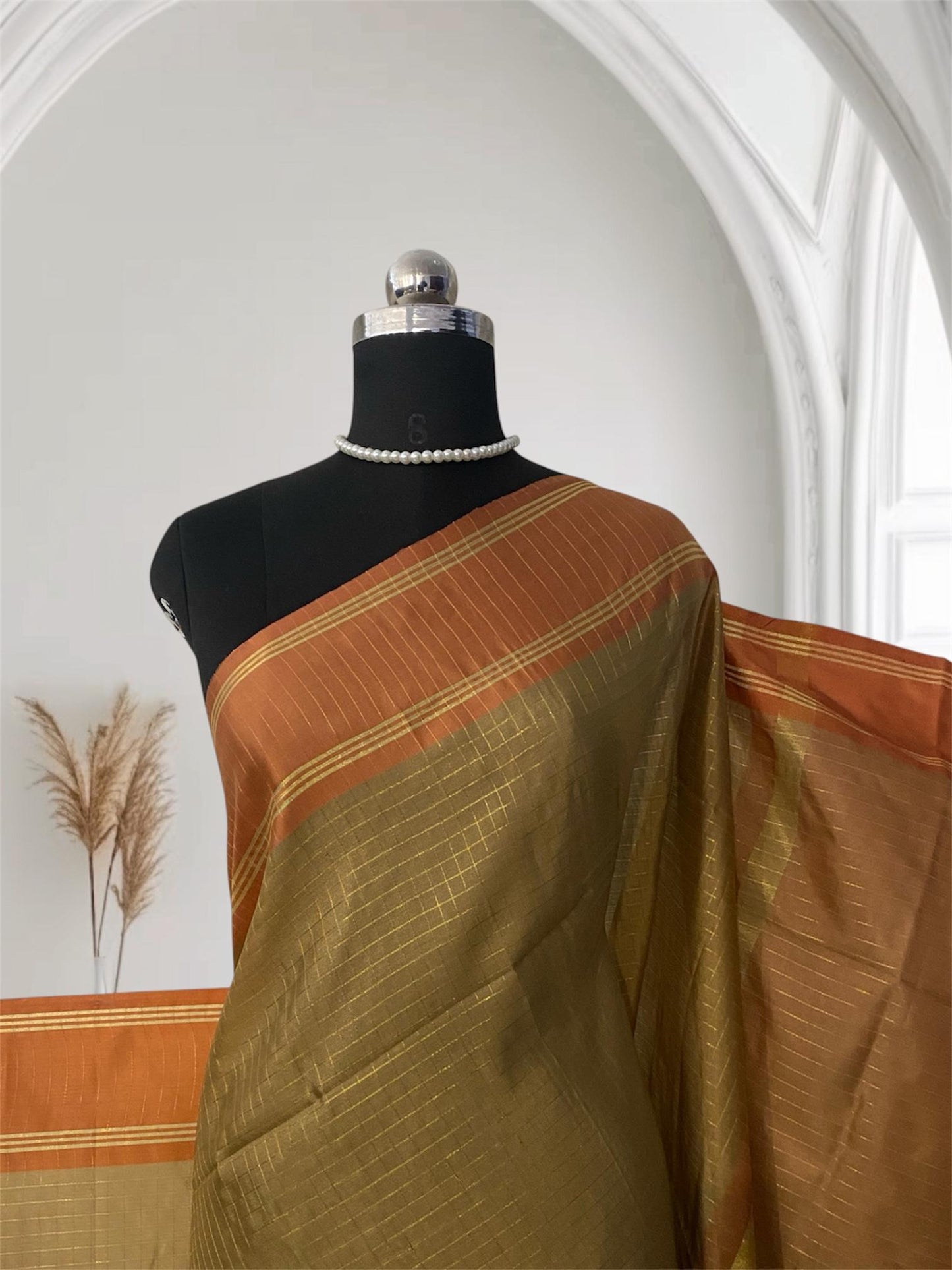 Moksha Semi Silk Checkerd Saree with Solid Border Mustard