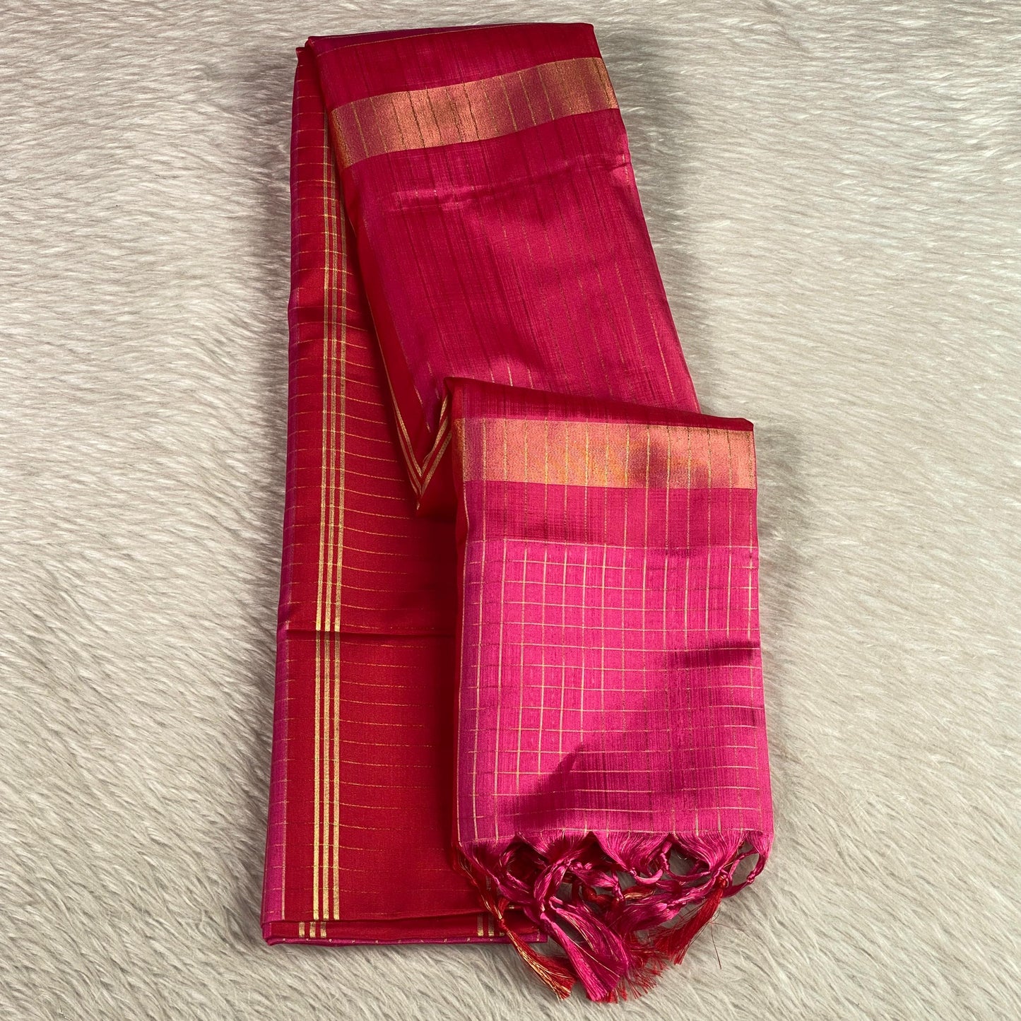 Moksha Semi Silk Checkerd Saree with Solid Border Pink