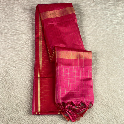 Moksha Semi Silk Checkerd Saree with Solid Border Pink