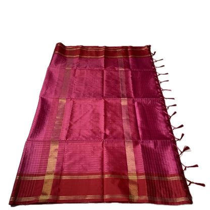 Moksha Semi Silk Checkerd Saree with Solid Border Pink