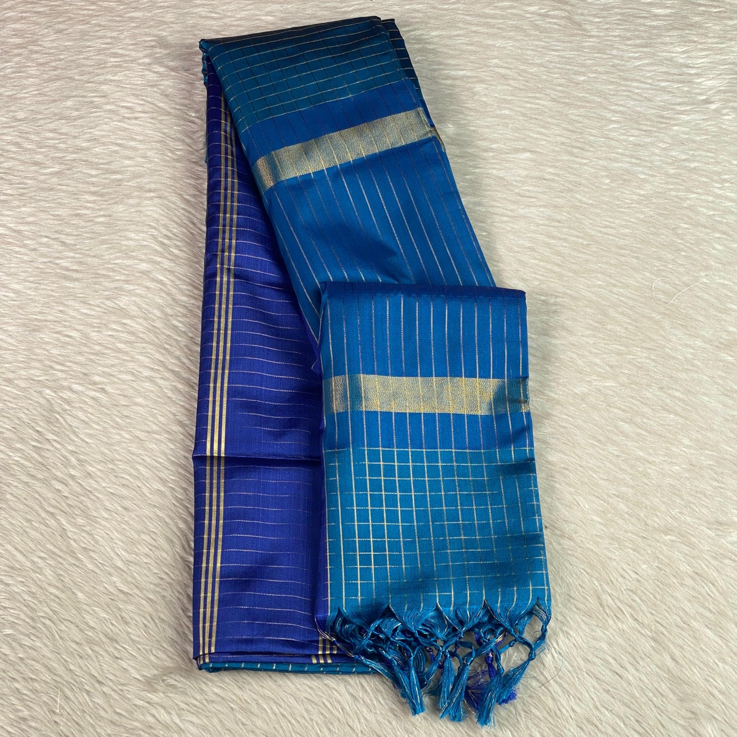 Moksha Semi Silk Checkerd Saree with Solid Border Blue