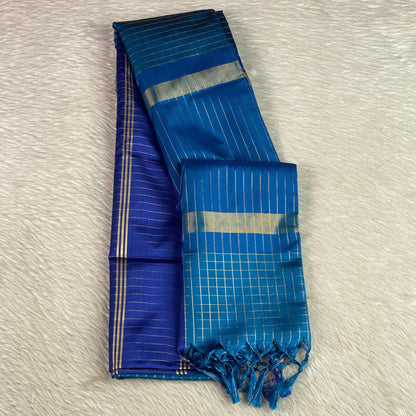 Moksha Semi Silk Checkerd Saree with Solid Border Blue