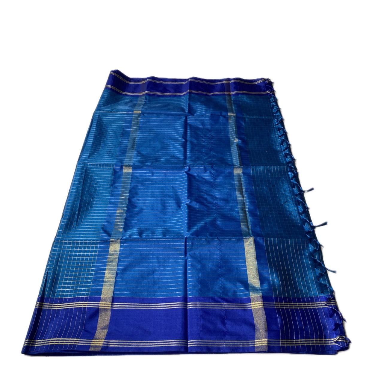 Moksha Semi Silk Checkerd Saree with Solid Border Blue