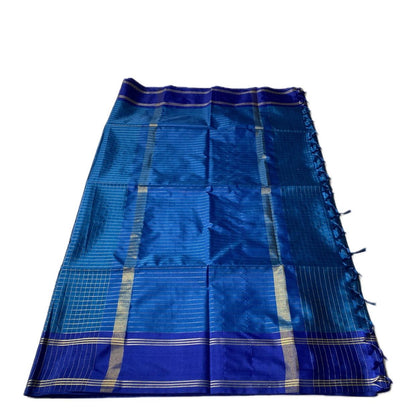 Moksha Semi Silk Checkerd Saree with Solid Border Blue