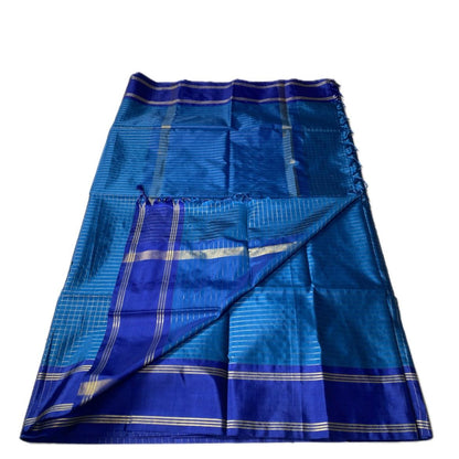 Moksha Semi Silk Checkerd Saree with Solid Border Blue