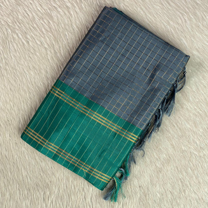Moksha Semi Silk Checkerd Saree with Solid Border Grey
