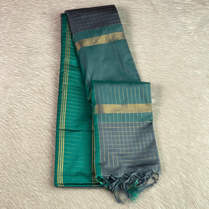 Moksha Semi Silk Checkerd Saree with Solid Border Grey