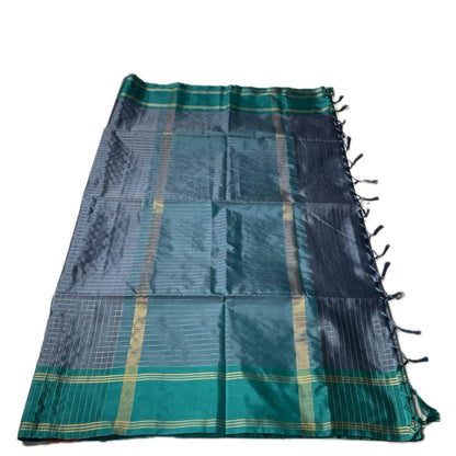 Moksha Semi Silk Checkerd Saree with Solid Border Grey