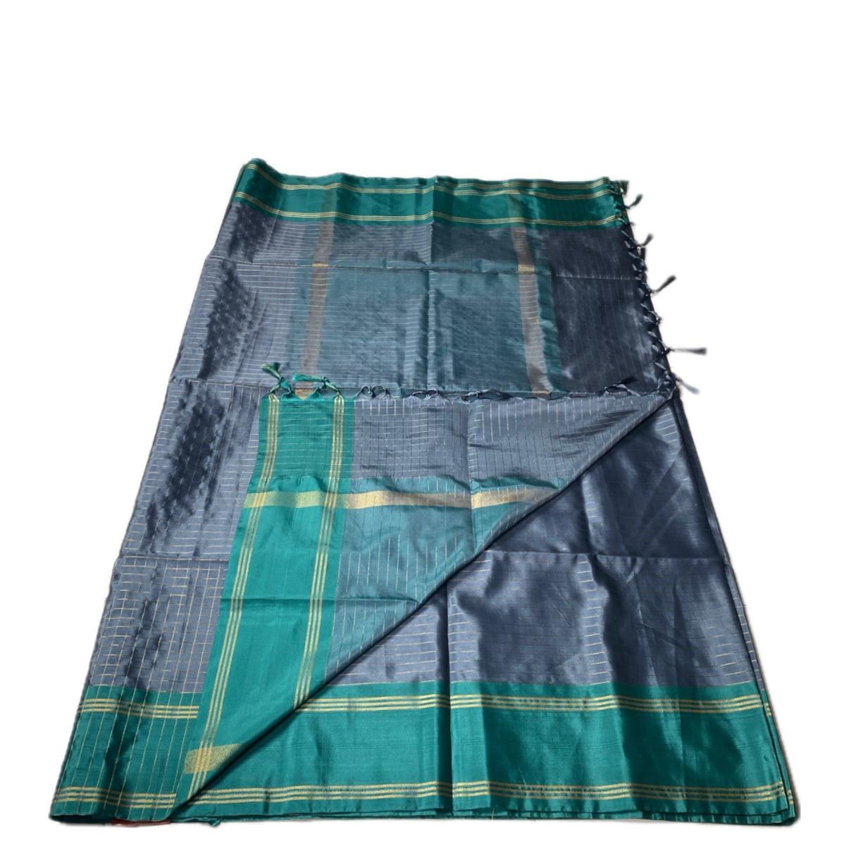 Moksha Semi Silk Checkerd Saree with Solid Border Grey