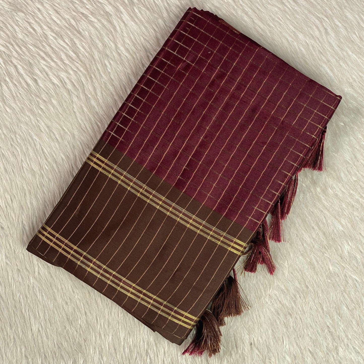 Moksha Semi Silk Checkerd Saree with Solid Border Maroon