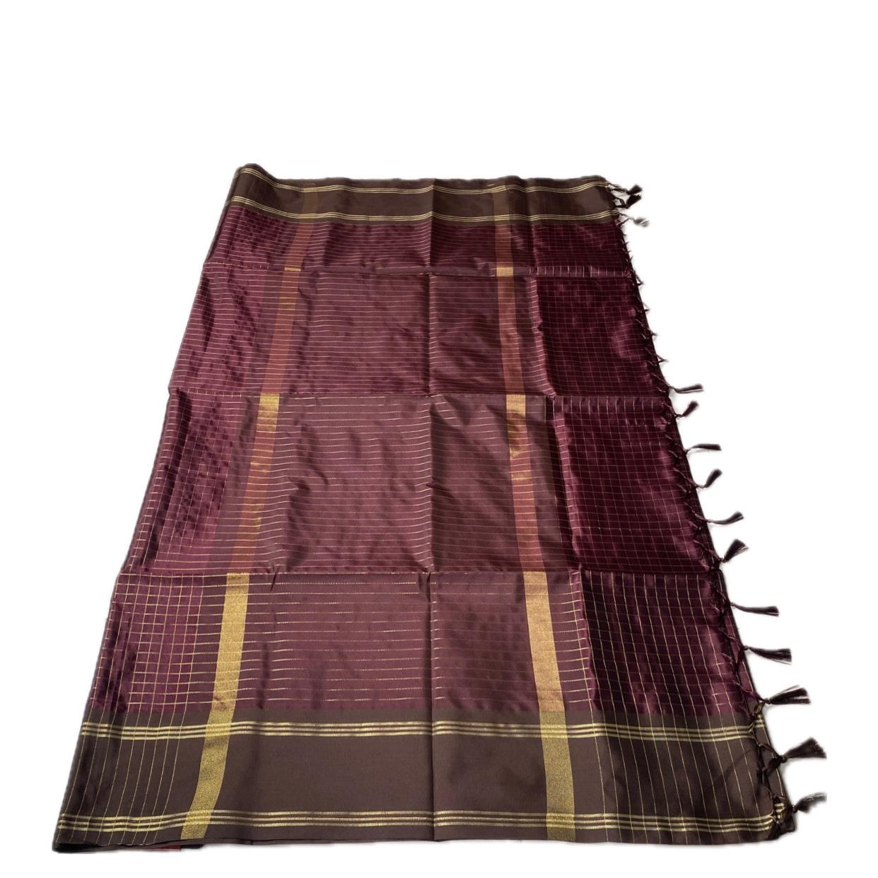 Moksha Semi Silk Checkerd Saree with Solid Border Maroon