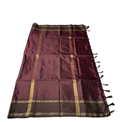 Moksha Semi Silk Checkerd Saree with Solid Border Maroon