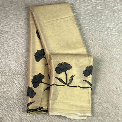 Black Daliya Plain Kerala Kasavu Saree