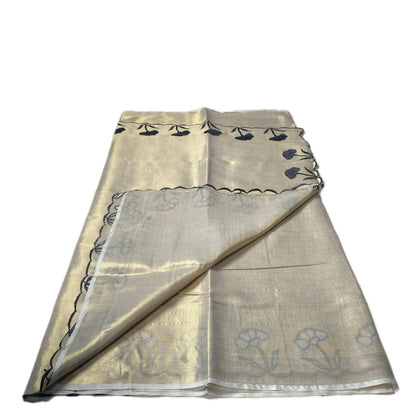Black Daliya Plain Kerala Kasavu Saree