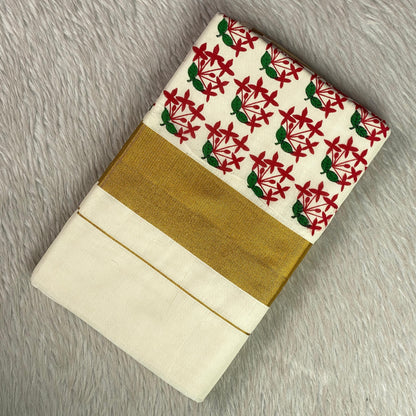 The CottonGulmohar Kasavu Saree