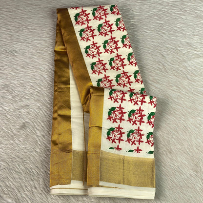 The CottonGulmohar Kasavu Saree
