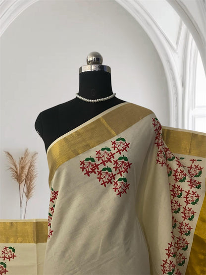 The CottonGulmohar Kasavu Saree