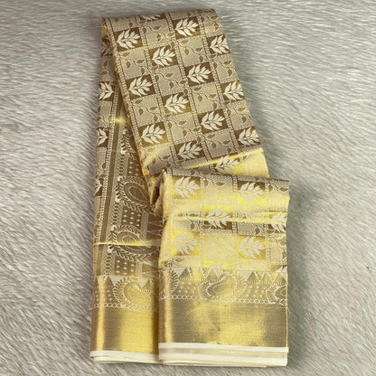 Premium Golden-Tone Tissue Kerala Saree