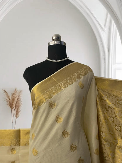 Premium Golden-Tone Tissue Kerala Saree