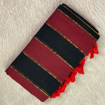 Mul Mul Cotton Saree in Red and Black Combination