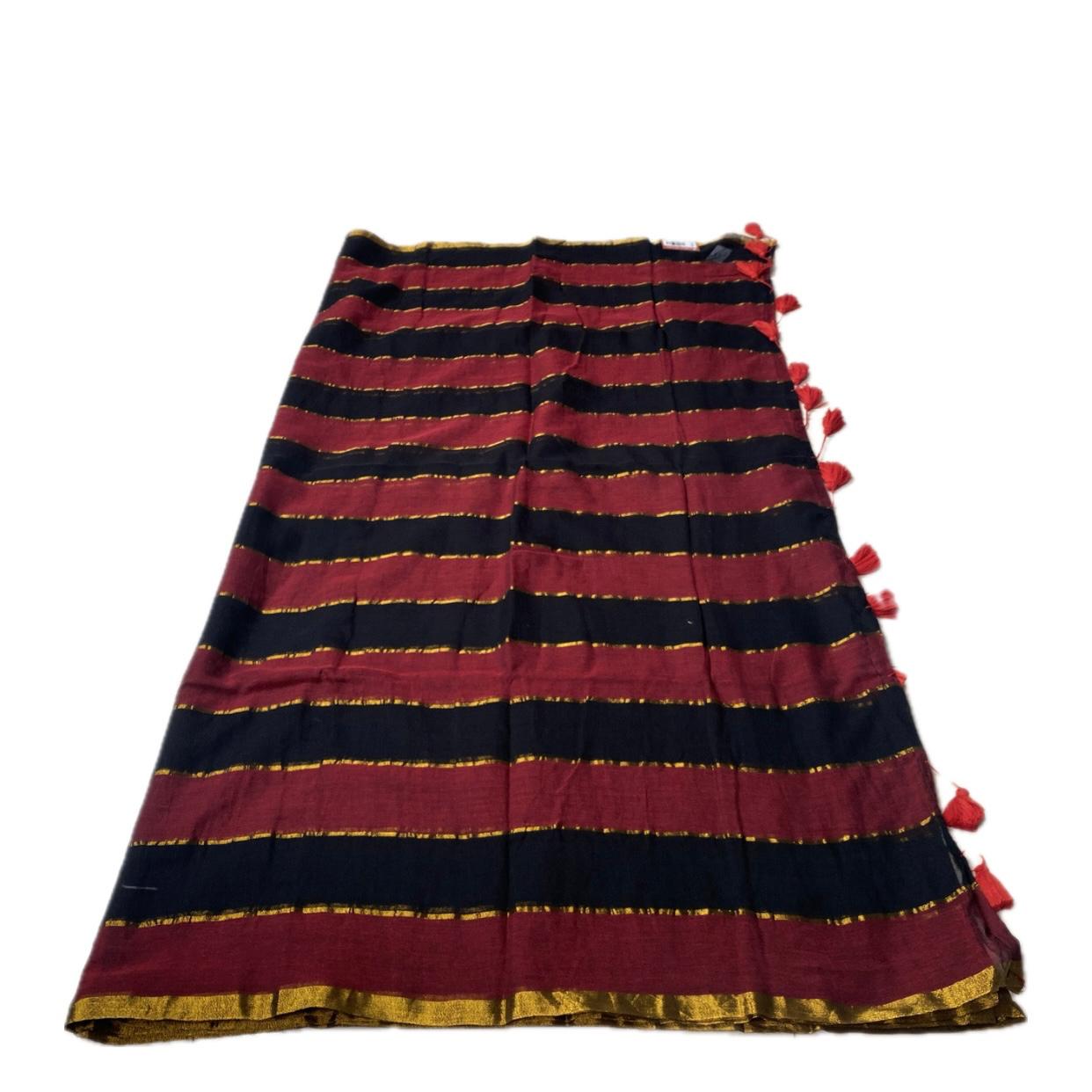Mul Mul Cotton Saree in Red and Black Combination