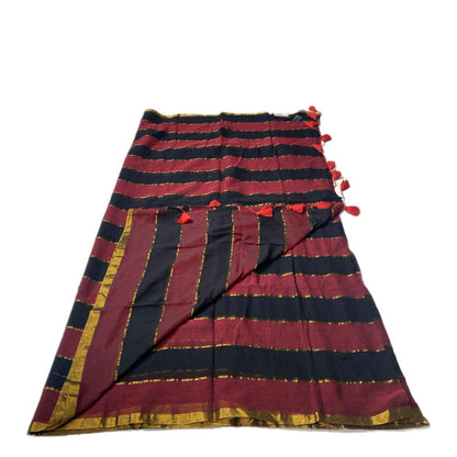 Mul Mul Cotton Saree in Red and Black Combination