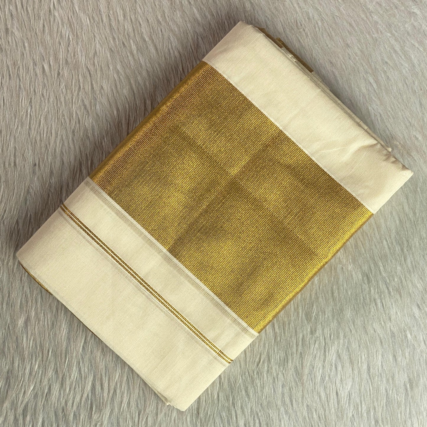 Traditional Kerala Cotton Kasavu Saree with Festive Blouse Combo