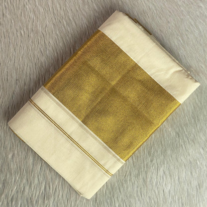 Traditional Kerala Cotton Kasavu Saree with Festive Blouse Combo