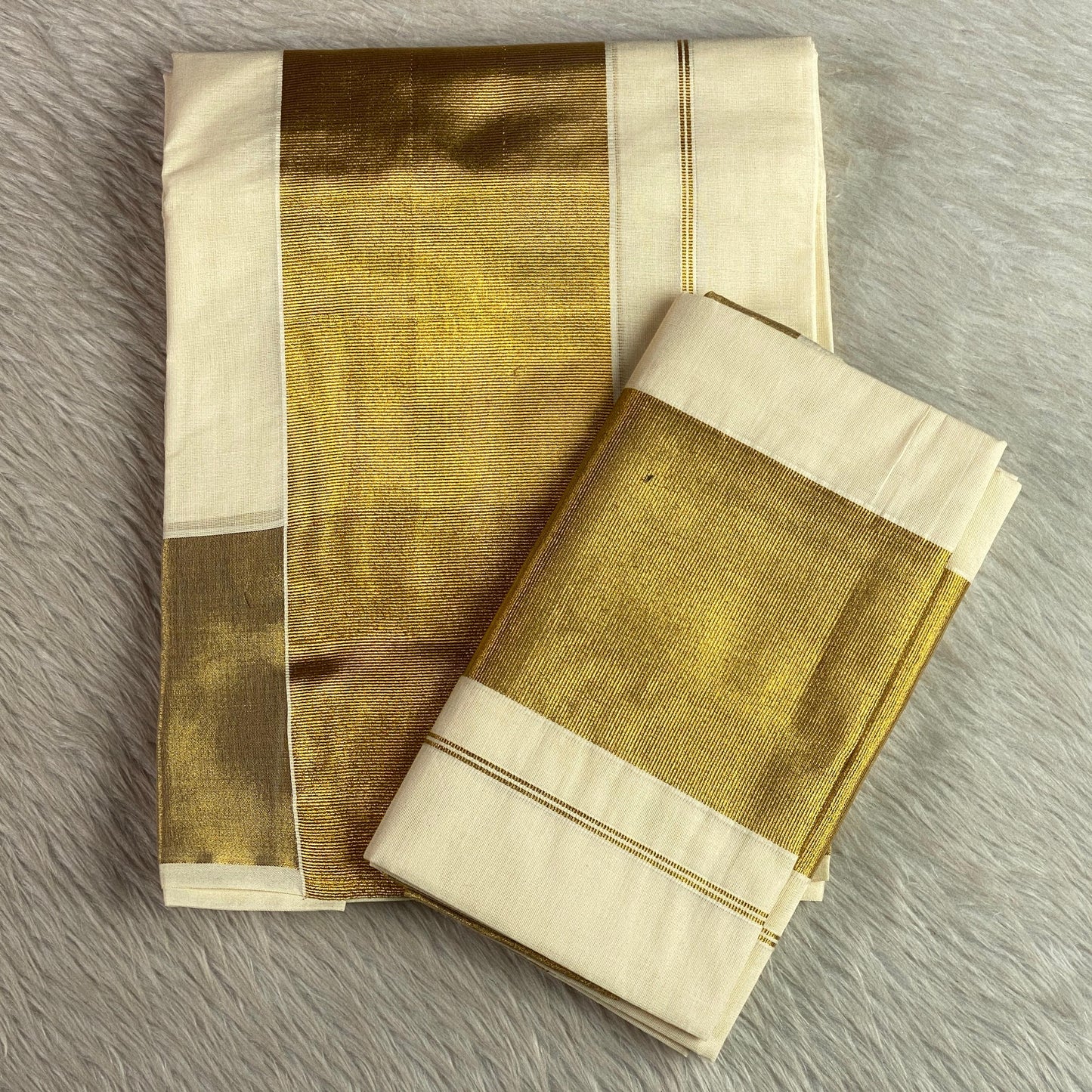 Traditional Kerala Cotton Kasavu Saree with Festive Blouse Combo